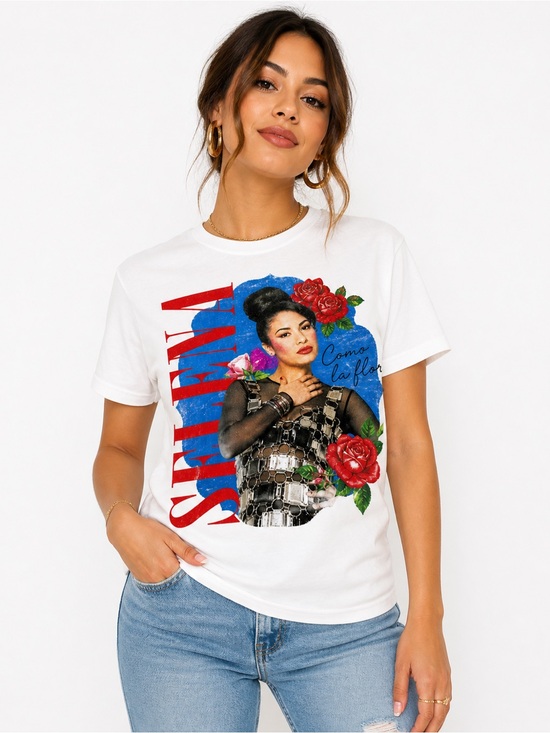 Tops - Official Selena Quintanilla Como La Flor Graphic T Shirt Womens M White Floral T